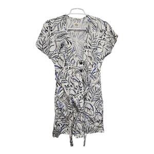 Marine Layer Small Tropical Leaf Print Wrap Dress Summer Casual